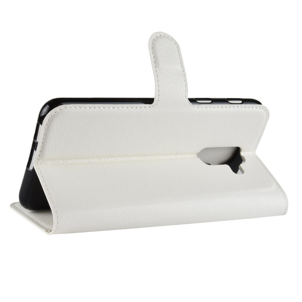 Litchi Pele PU Carteira De Couro Magnética Ficar Tampa Para Samsung Galaxy A6 Plus (2018) - Branco-5