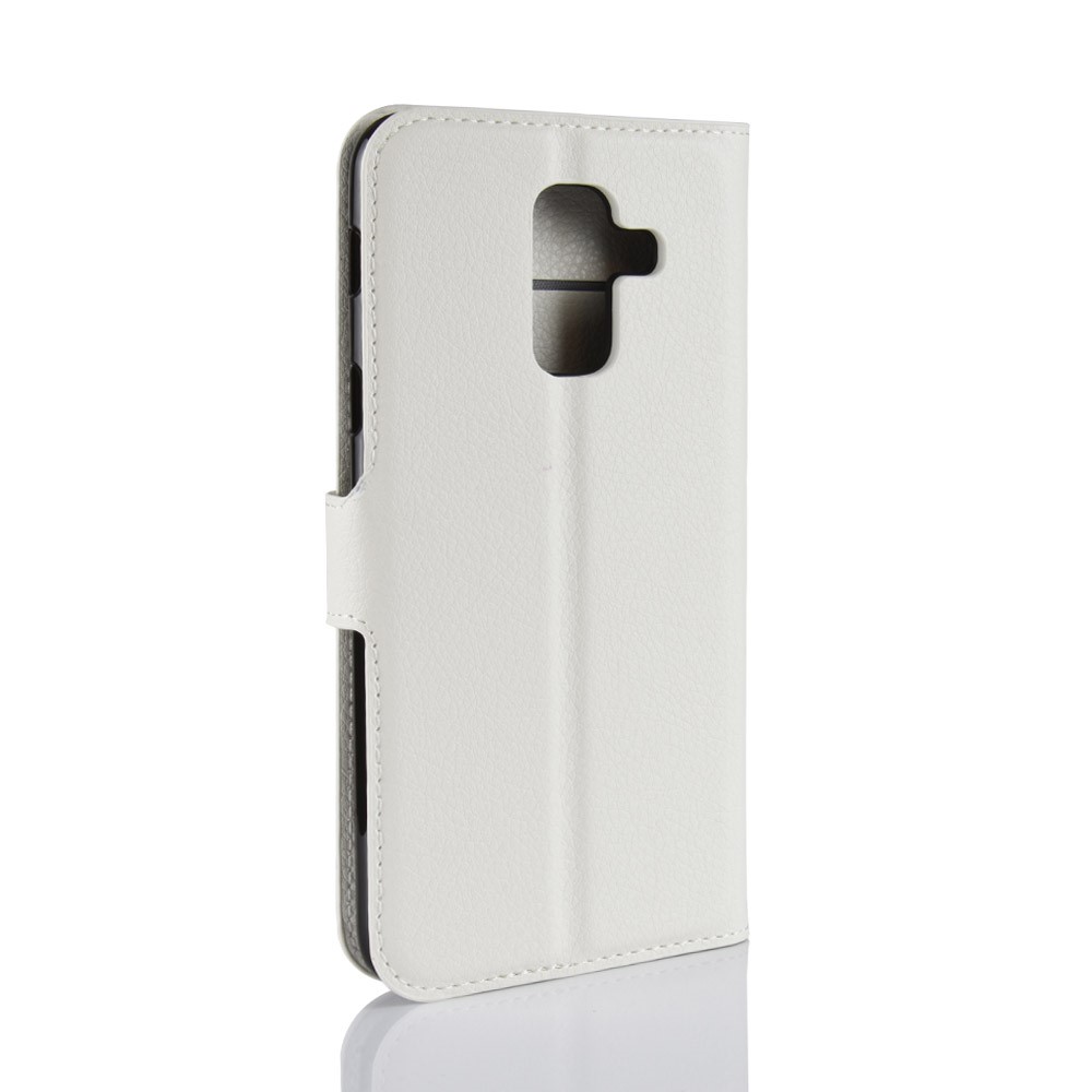 Litchi Pele PU Carteira De Couro Magnética Ficar Tampa Para Samsung Galaxy A6 Plus (2018) - Branco-6