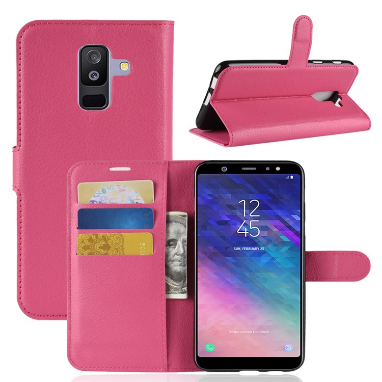 Litchi Skin PU Leather Magnetic Wallet Stand Casing for Samsung Galaxy A6+ (2018) - Rose-1