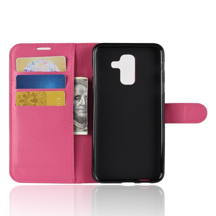 Litchi Skin PU Leather Magnetic Wallet Stand Casing for Samsung Galaxy A6+ (2018) - Rose-3