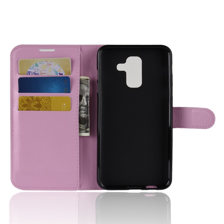 Litchi Skin PU Leather Magnetic Wallet Case de Teléfonos Móviles Para Samsung Galaxy A6+(2018) - Rosado-3