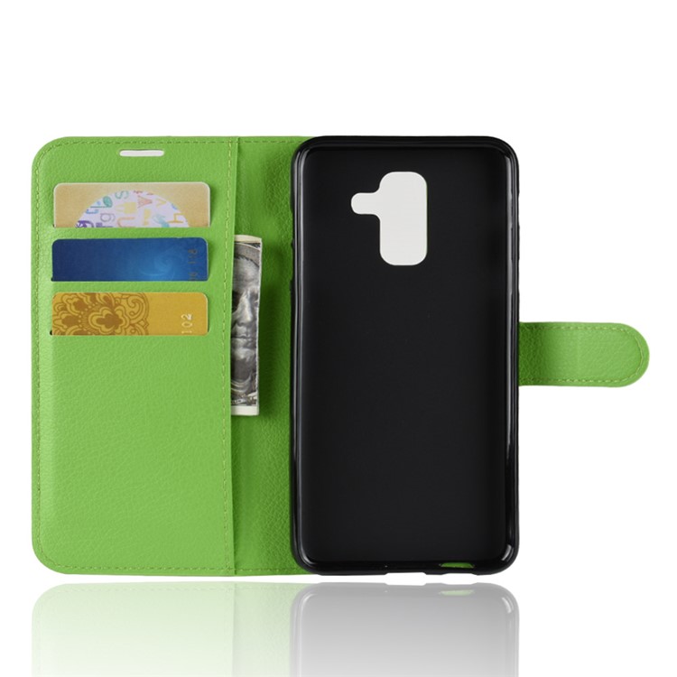 Litchi Skin PU Leather Magnetic Wallet Stand Cell Phone Case for Samsung Galaxy A6+ (2018) - Green-3