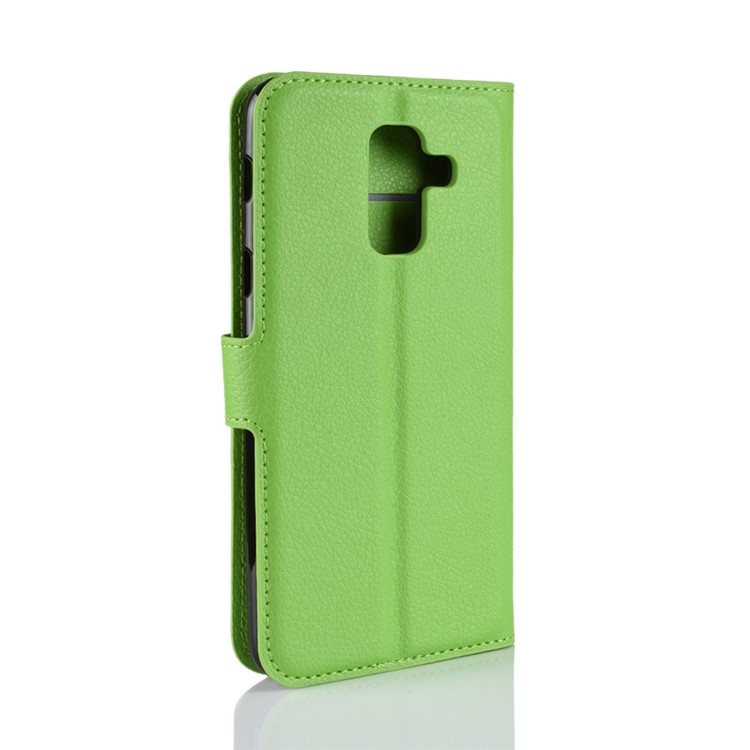 Litchi Skin PU Leather Magnetic Wallet Stand Cell Phone Case for Samsung Galaxy A6+ (2018) - Green-6