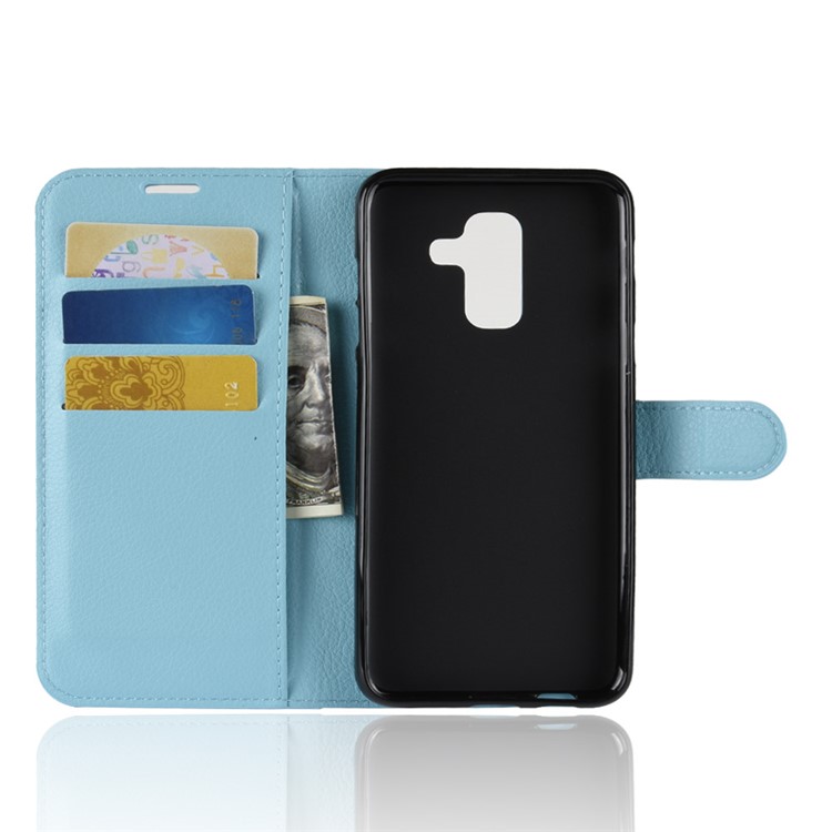 Litchi Skin PU Leather Magnetic Wallet Stand Mobile Phone Shell for Samsung Galaxy A6+ (2018) - Blue-3