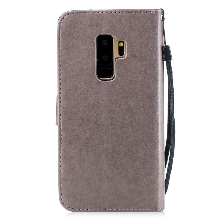 Imprint Tiger Leather Wallet Stand Case with Lanyard for Samsung Galaxy S9+ G965 - Grey-3