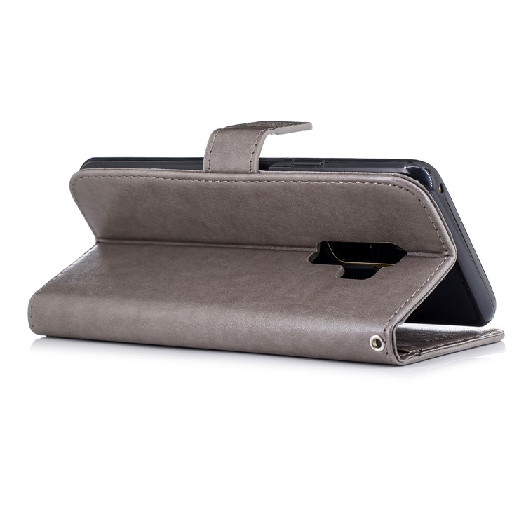 Imprint Tiger Leather Wallet Stand Case with Lanyard for Samsung Galaxy S9+ G965 - Grey-4