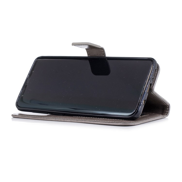 Imprint Tiger Leather Wallet Stand Case with Lanyard for Samsung Galaxy S9+ G965 - Grey-5
