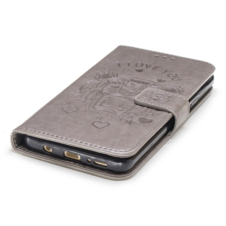 Imprint Tiger Leather Wallet Stand Case with Lanyard for Samsung Galaxy S9+ G965 - Grey-6