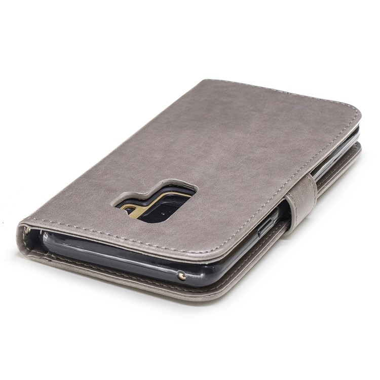 Imprint Tiger Leather Wallet Stand Case with Lanyard for Samsung Galaxy S9+ G965 - Grey-7