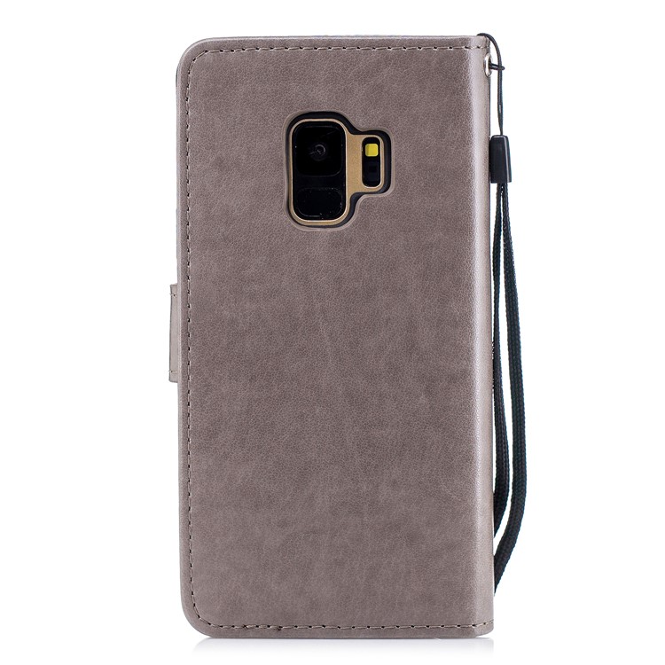 Imprint Tiger Leather Wallet Stand Case with Lanyard for Samsung Galaxy S9 G960 - Grey-3