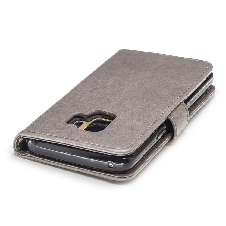 Imprint Tiger Leather Wallet Stand Case with Lanyard for Samsung Galaxy S9 G960 - Grey-7