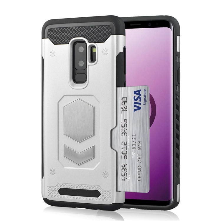 

PC + TPU Hybrid Card Holder Cover for Samsung Galaxy S9+ SM-G965 - Silver