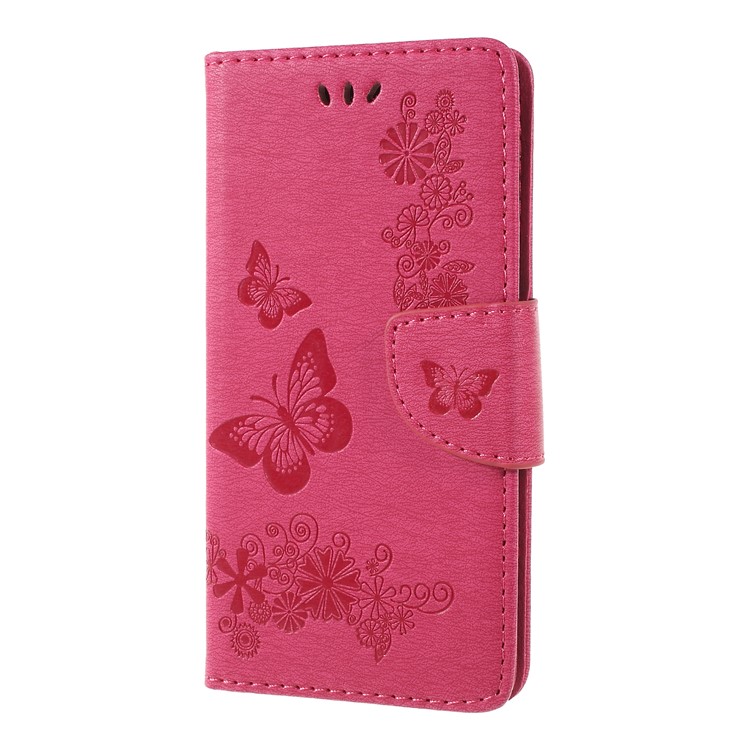 Imprint Butterfly Flower PU Leather Wallet Case for Samsung Galaxy A6 (2018) - Rose-1