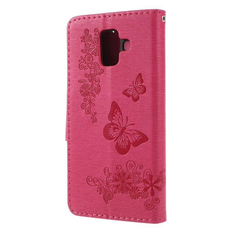 Imprint Butterfly Flower PU Leather Wallet Case for Samsung Galaxy A6 (2018) - Rose-2