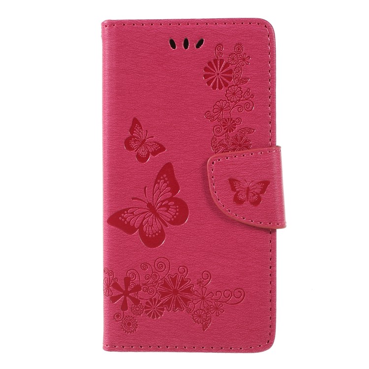 Imprint Butterfly Flower PU Leather Wallet Case for Samsung Galaxy A6 (2018) - Rose-3