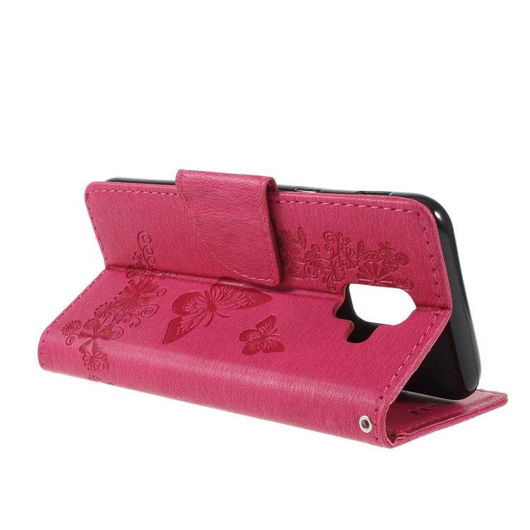 Imprint Butterfly Flower PU Leather Wallet Case for Samsung Galaxy A6 (2018) - Rose-5