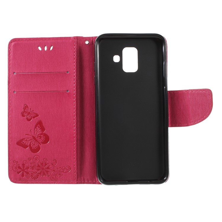 Imprint Butterfly Flower PU Leather Wallet Case for Samsung Galaxy A6 (2018) - Rose-6