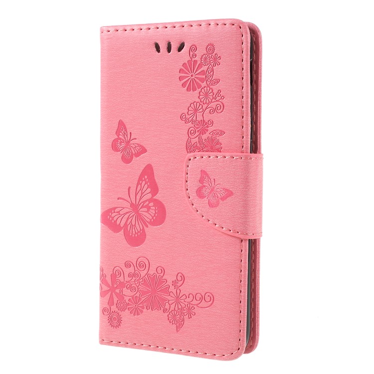 Imprint Butterfly Flower Stand Leather Wallet Cover Case for Samsung Galaxy A6 (2018) - Pink-1