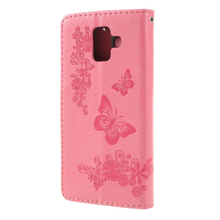 Imprint Butterfly Flower Stand Leather Wallet Cover Case for Samsung Galaxy A6 (2018) - Pink-2