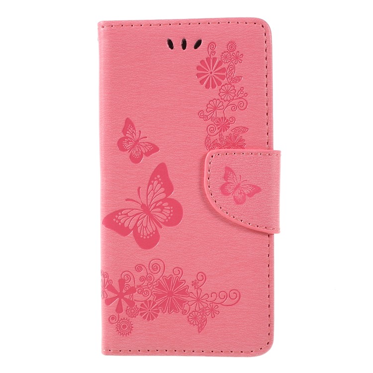Imprint Butterfly Flower Stand Leather Wallet Cover Case for Samsung Galaxy A6 (2018) - Pink-3