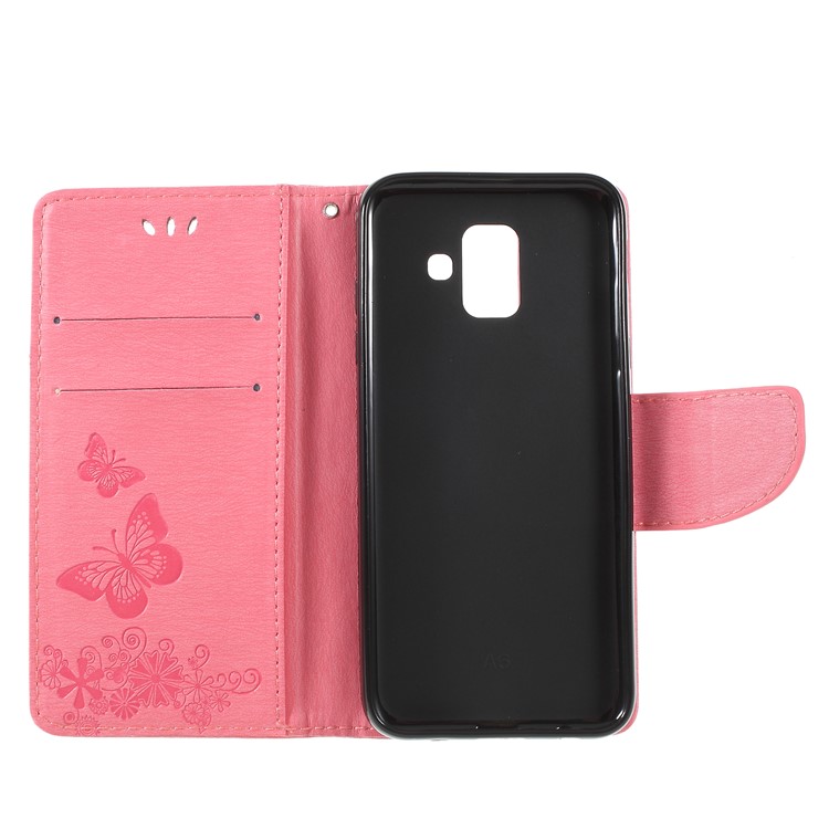 Imprint Butterfly Flower Stand Leather Wallet Cover Case for Samsung Galaxy A6 (2018) - Pink-6