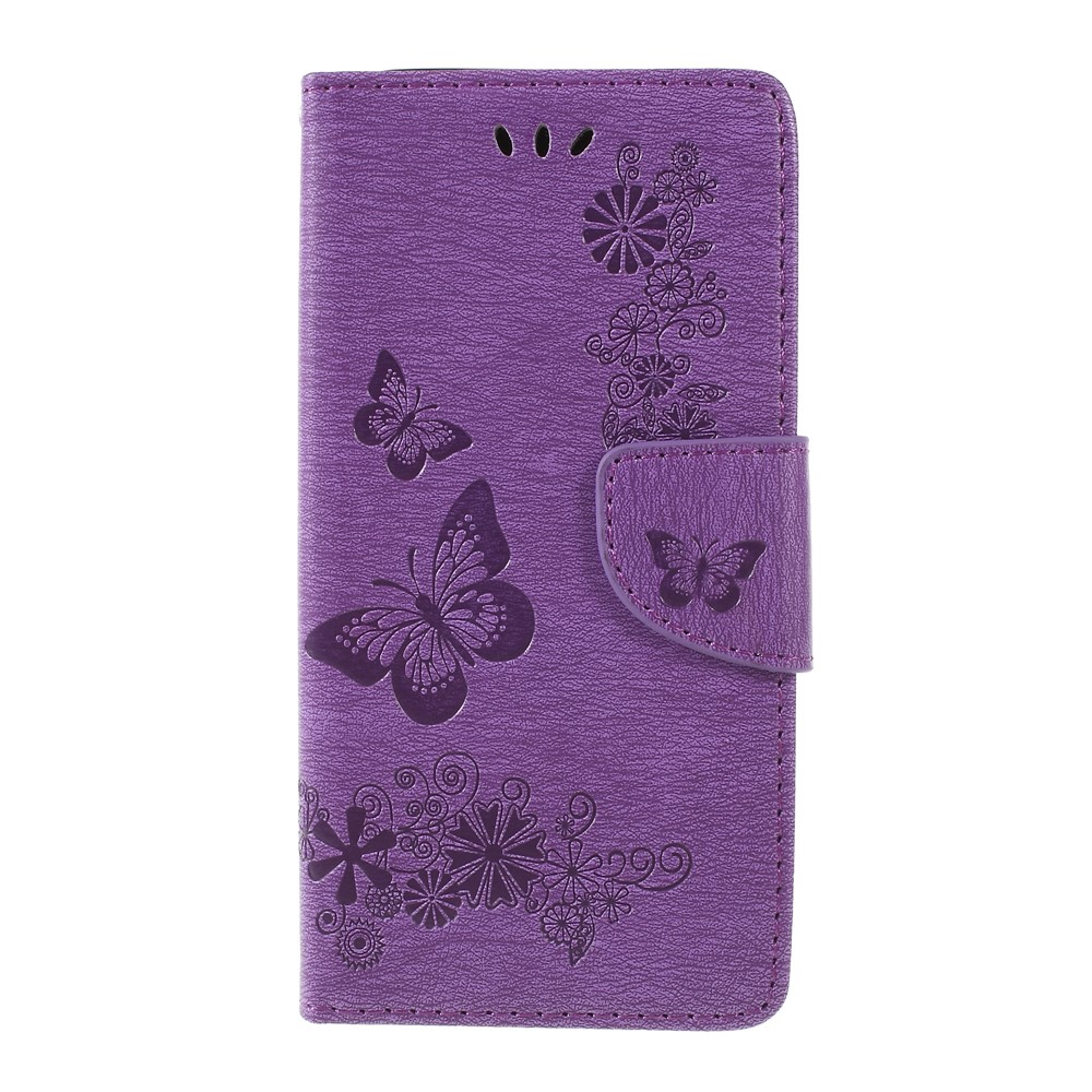 Imprint Butterfly Flower Wallet Leather Stand Cover for Samsung Galaxy A6 (2018) - Purple-3