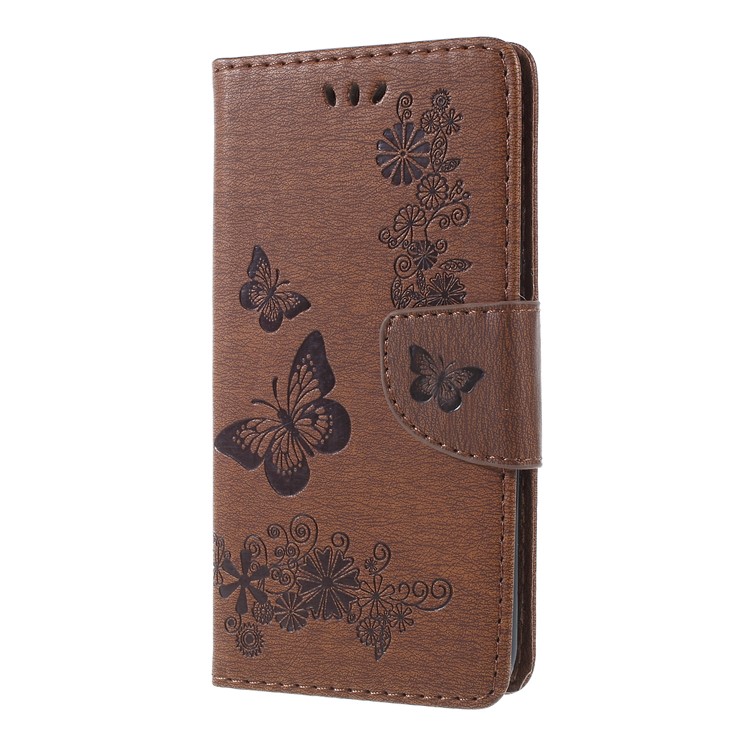Imprint Butterfly Flower Magnetic Leather Wallet Case for Samsung Galaxy A6 (2018) - Brown-1