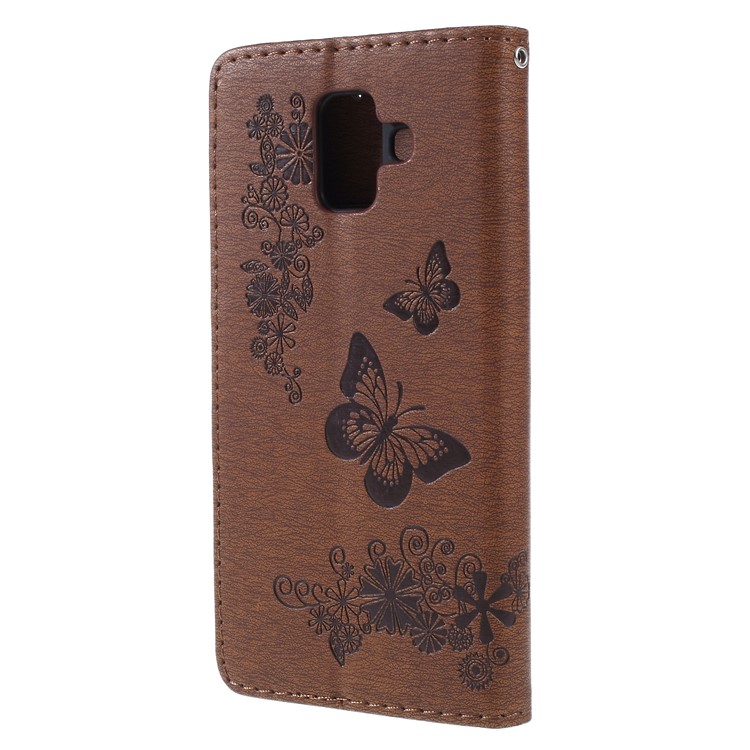 Imprint Butterfly Flower Magnetic Leather Wallet Case for Samsung Galaxy A6 (2018) - Brown-2