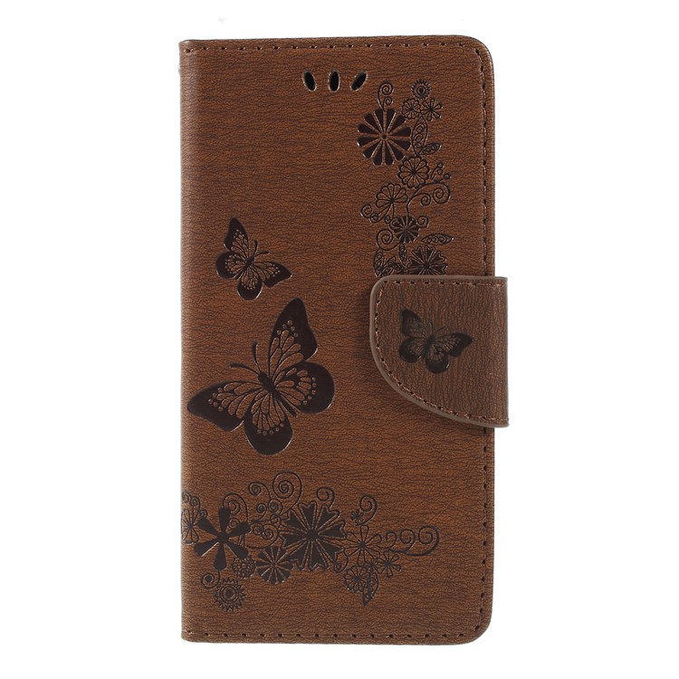 Imprint Butterfly Flower Magnetic Leather Wallet Case for Samsung Galaxy A6 (2018) - Brown-3