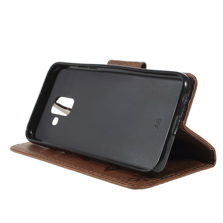 Imprint Butterfly Flower Magnetic Leather Wallet Case for Samsung Galaxy A6 (2018) - Brown-4