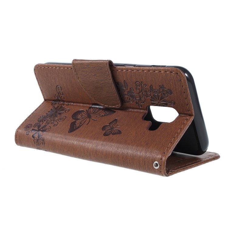 Imprint Butterfly Flower Magnetic Leather Wallet Case for Samsung Galaxy A6 (2018) - Brown-5