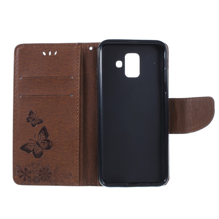 Imprint Butterfly Flower Magnetic Leather Wallet Case for Samsung Galaxy A6 (2018) - Brown-6