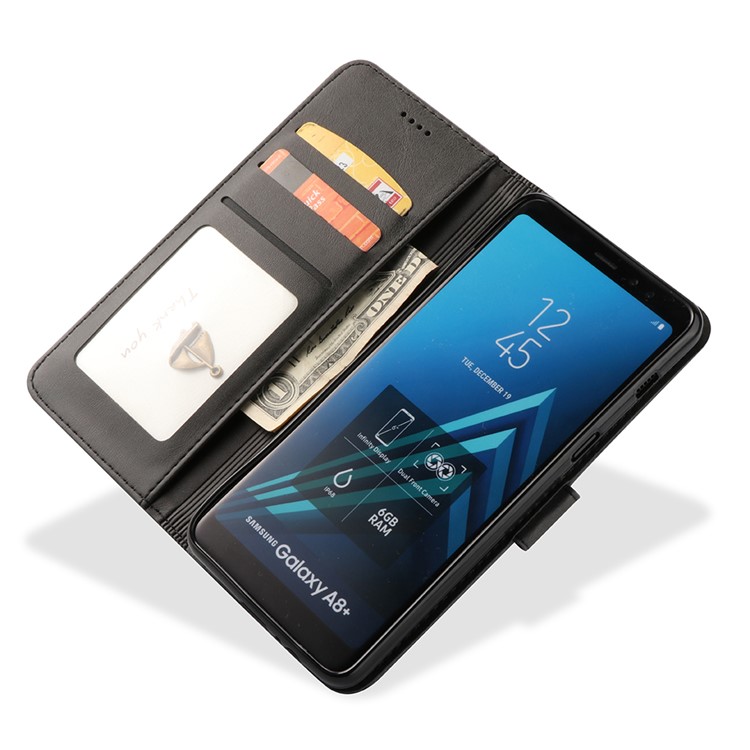 LC.IMEEKE Wallet Stand Leather Cell Phone Case for Samsung Galaxy A8 Plus (2018) - Black-3