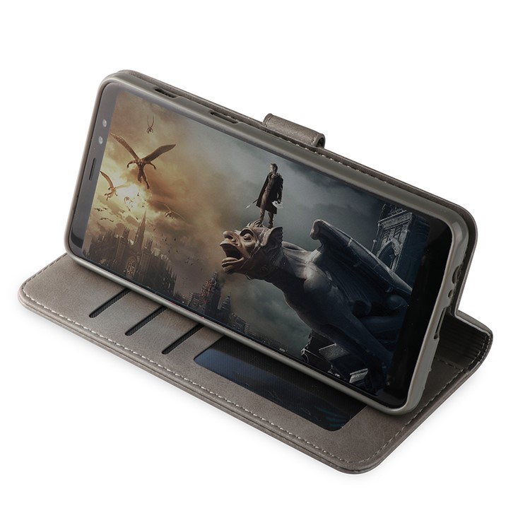 LC.IMEEKE Wallet Stand Leather Cell Phone Casing for Samsung Galaxy A8 Plus (2018) - Grey-2