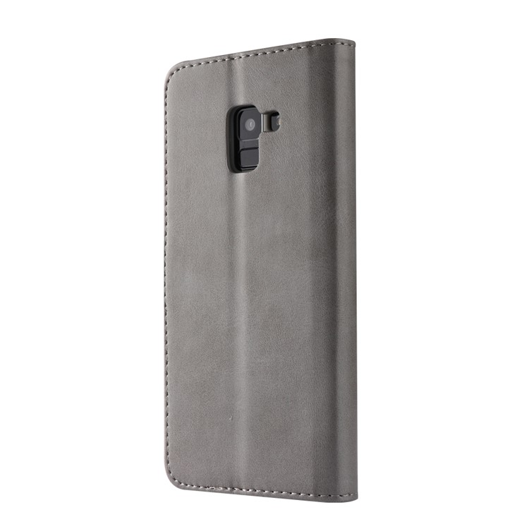 LC.IMEEKE Wallet Stand Leather Cell Phone Casing for Samsung Galaxy A8 Plus (2018) - Grey-5