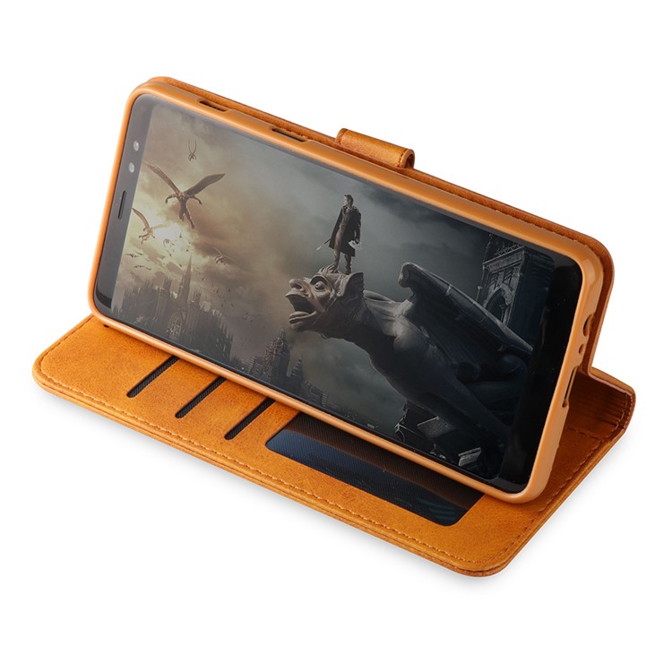 LC.IMEEKE Wallet Stand Leather Cell Phone Shell for Samsung Galaxy A8 Plus (2018) - Brown-2