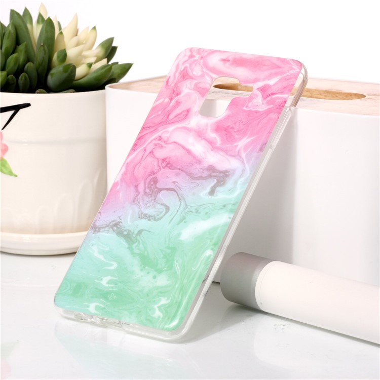 Marble Pattern IMD TPU Phone Casing Cover for Samsung Galaxy A8 Plus (2018) - Pink / Green-1