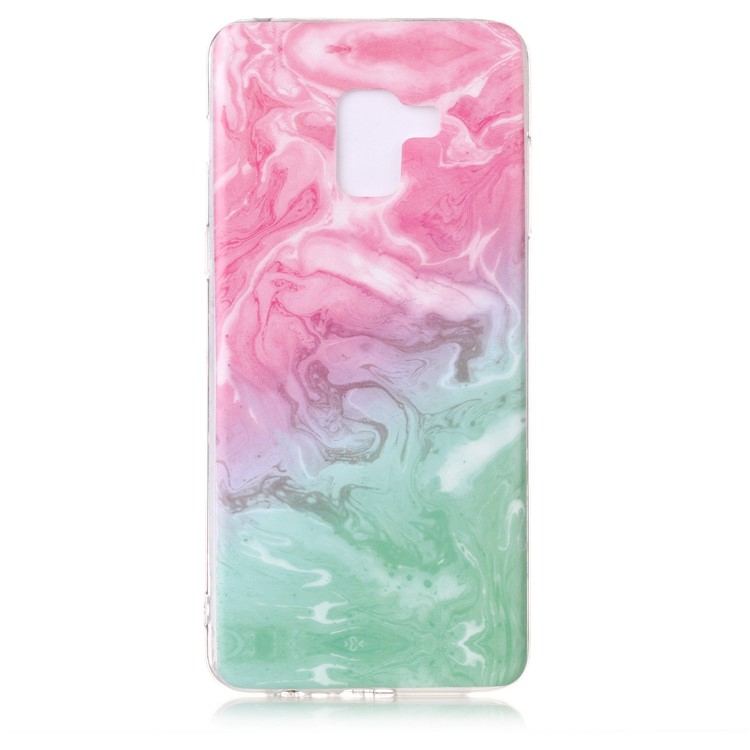 Marble Pattern IMD TPU Phone Casing Cover for Samsung Galaxy A8 Plus (2018) - Pink / Green-2