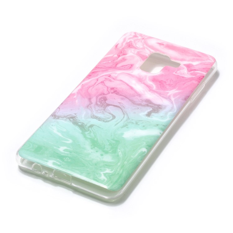 Marble Pattern IMD TPU Phone Casing Cover for Samsung Galaxy A8 Plus (2018) - Pink / Green-3