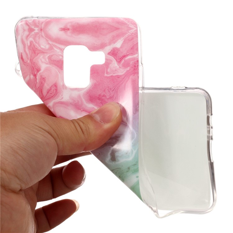 Marble Pattern IMD TPU Phone Casing Cover for Samsung Galaxy A8 Plus (2018) - Pink / Green-4