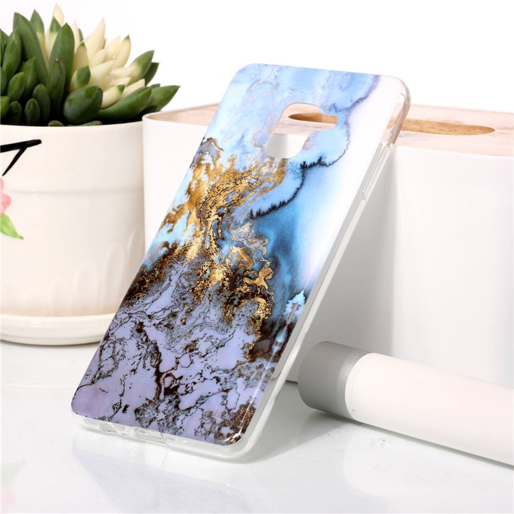 

Marble Pattern IMD TPU Mobile Case for Samsung Galaxy A8 Plus (2018) - Gold / Blue