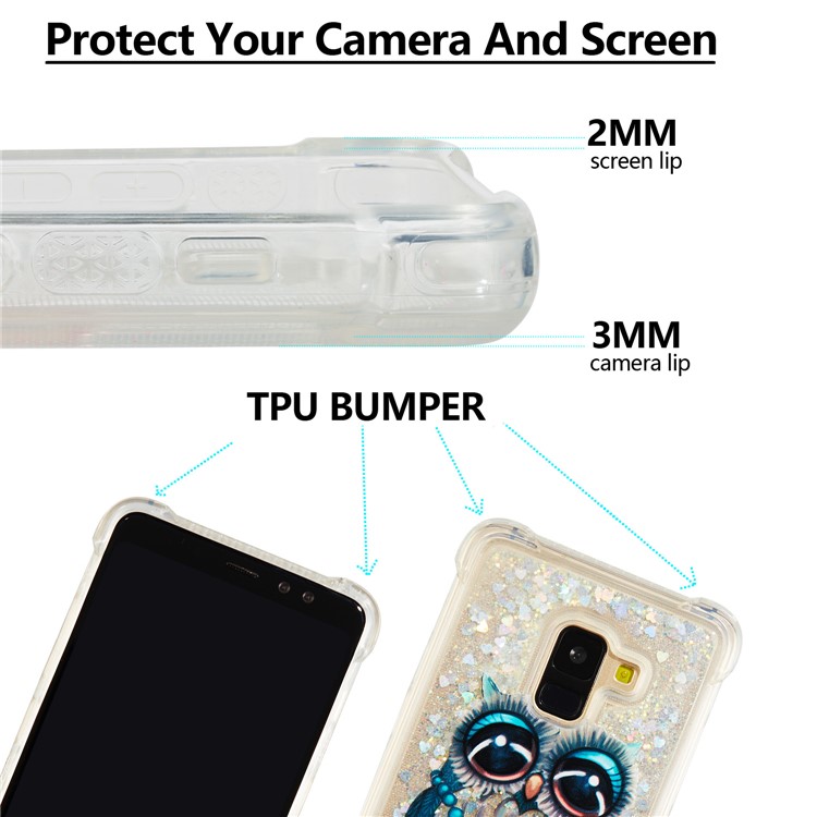 Liquid Glitter Powder Quicksand Shockproof TPU Cell Phone Case for Samsung Galaxy A8 Plus (2018) - Owl-2