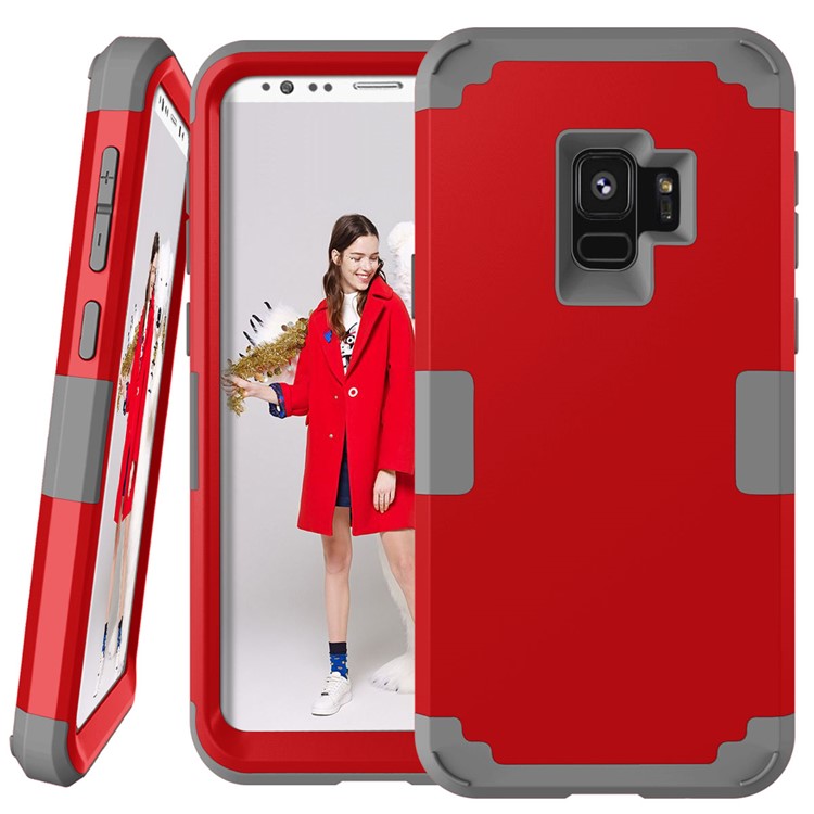 

3-piece PC+Silicone Shockproof Hybrid Cover for Samsung Galaxy S9 SM-G960 - Red