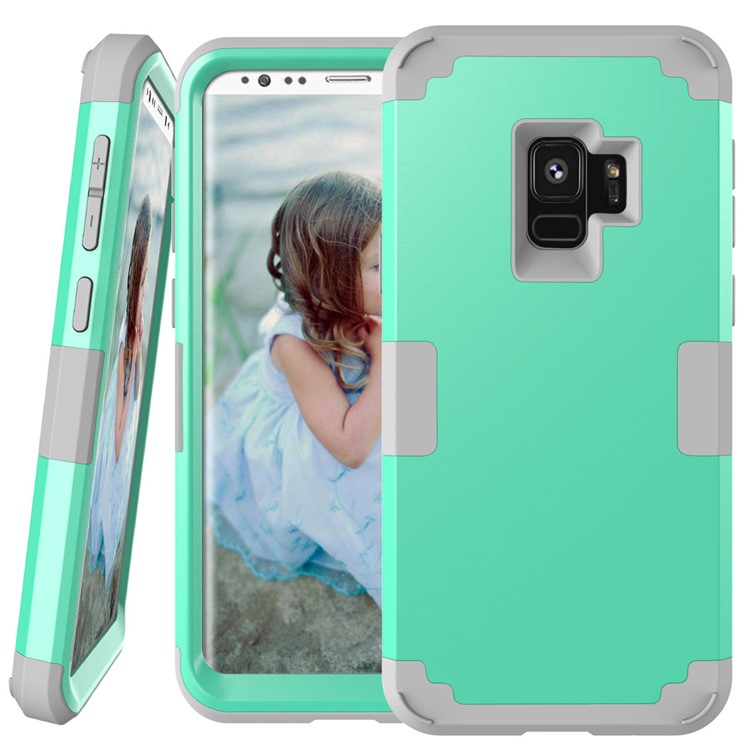 

3-piece PC+Silicone Shockproof Hybrid Phone Casing for Samsung Galaxy S9 SM-G960 - Cyan