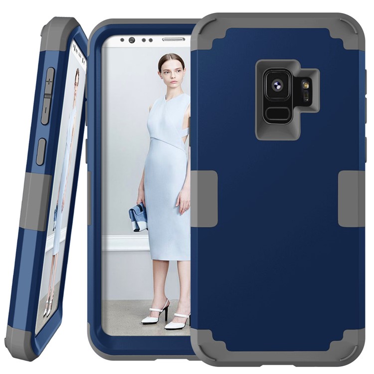 

3-piece PC+Silicone Shockproof Hybrid Mobile Cover for Samsung Galaxy S9 SM-G960 - Dark Blue