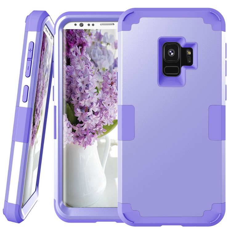 

3-piece PC+Silicone Shockproof Hybrid Cell Phone Case for Samsung Galaxy S9 SM-G960 - Light Purple