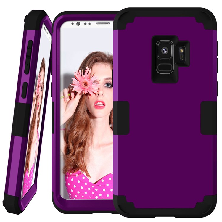 

3-piece PC+Silicone Shockproof Hybrid Protective Cover for Samsung Galaxy S9 SM-G960 - Dark Purple