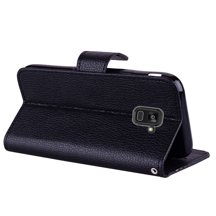 Litchi Skin Wallet Leather Stand Case for Samsung Galaxy A8+ (2018) - Black-5