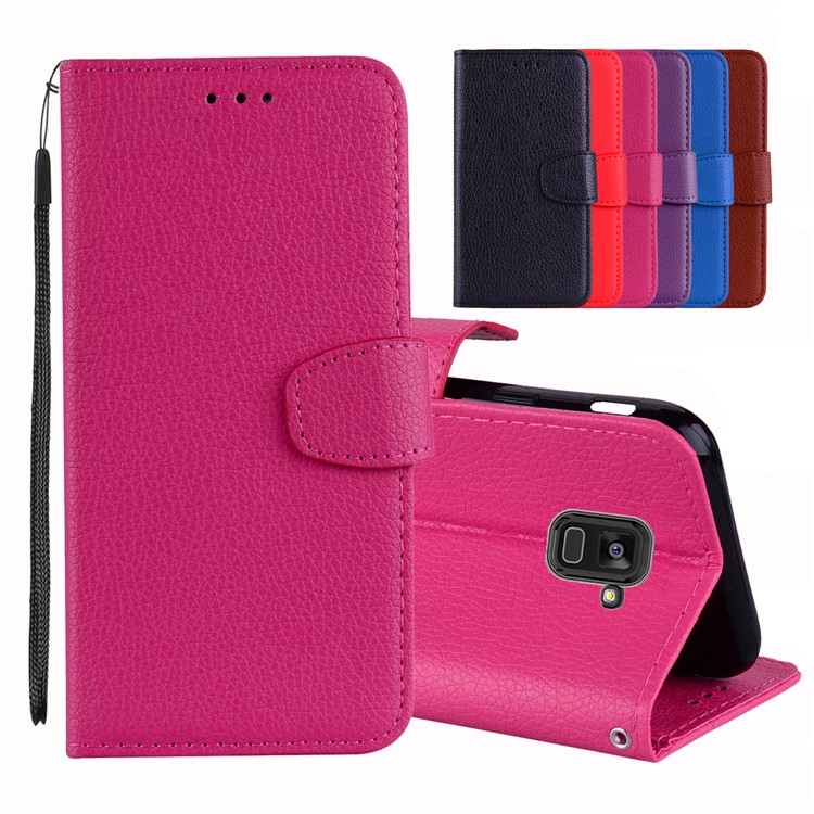 

Litchi Skin Wallet Leather Stand Cover Shell for Samsung Galaxy A8 Plus (2018) - Rose