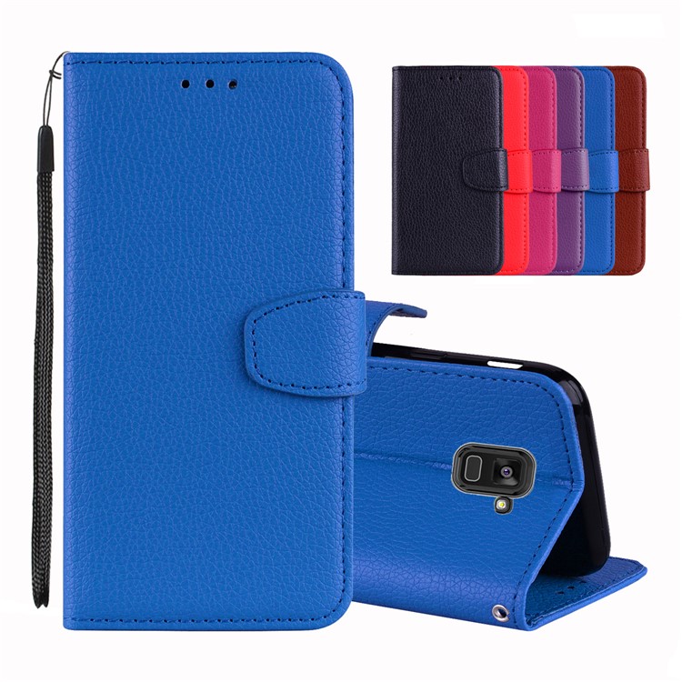

For Samsung Galaxy A8+ (2018) Litchi Texture Wallet Leather Stand Protective Mobile Cover - Blue
